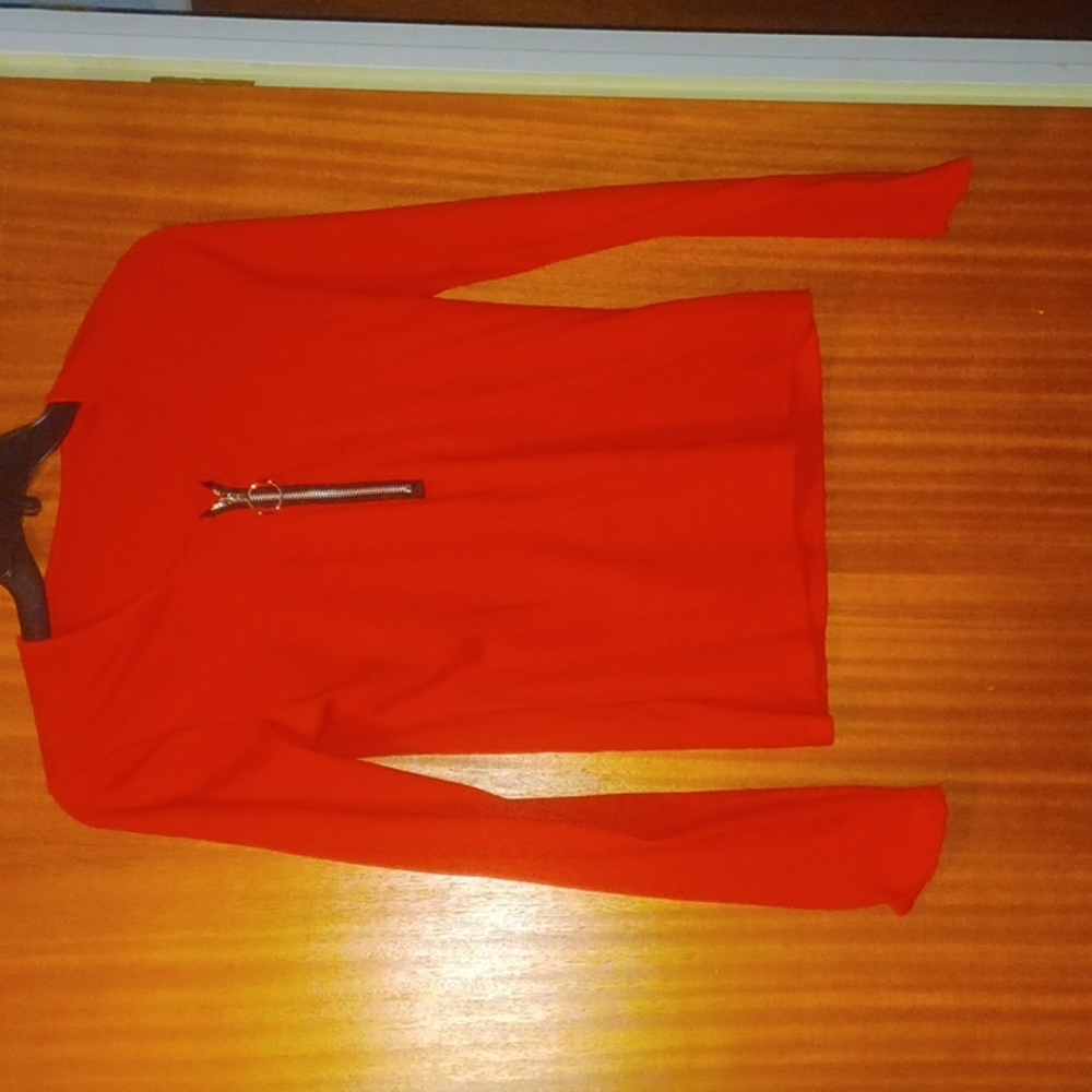 Red zip up blouse